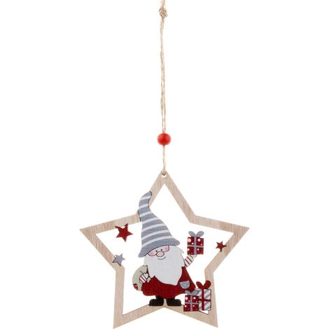 Guirlande En Bois - Décoration De Noël Suspendue Forme Étoile Et Père Noël - Pour Arbre À Noël Porte Fenêtre Et Décoration Intérieure - Lot De 6 (1/4)