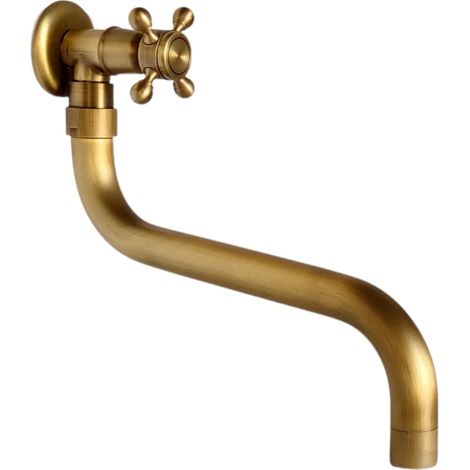 Robinet mural antique à bec orientable, alimentation eau froide, cuivre anti-gel, lavabo salle de bain, évier cuisine, mono-trou, finition bronze. (1/5)