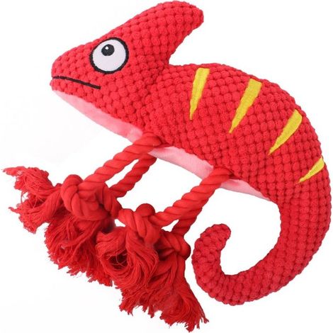 Un jouet en peluche caméléon interactif à tirer, adapté aux chiens de taille moyenne à grande, avec effets sonores. (1/5)