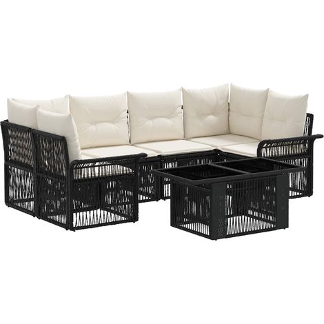 Ensemble de canapé de jardin 7 pc Noir et blanc crème polyrotin vidaXL (1/5)