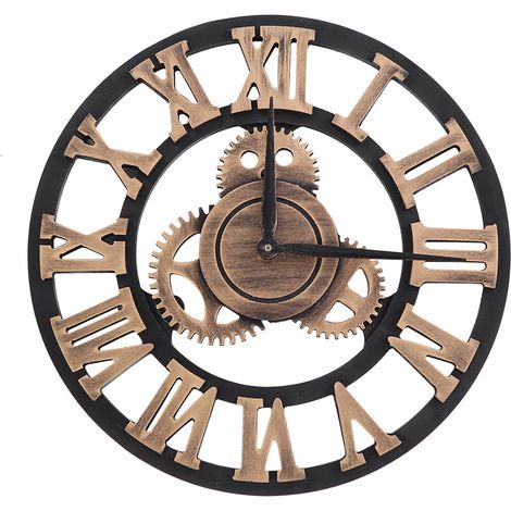 Horloge murale artisanale 3D vintage en bois avec engrenages, décoration dorée 80cm pour salon, bureau ou bar. (1/5)