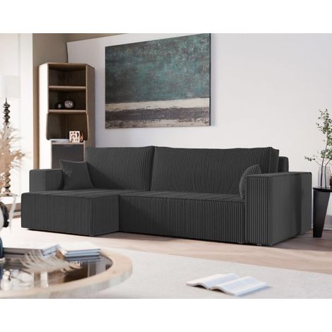 Ecksofa Schlafsofa Sofa ADARA MAX in Stoff Poso Schwarz Ottomane Links (1/5)