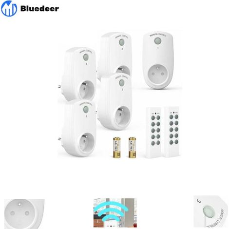 Lot de 5 Prises Programmables Sans Fil – Avec 2 Télécommandes et Piles Fournies – Portée 30 m – Fonction Marche/Arrêt (1/4)