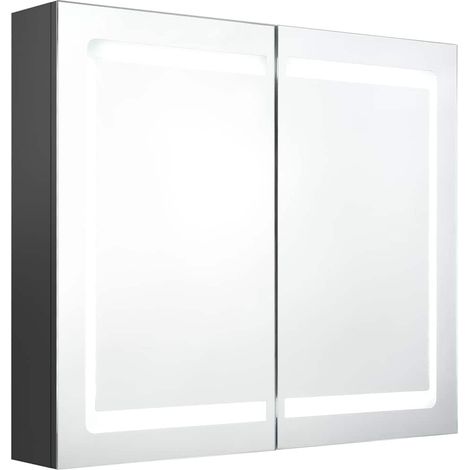 Armadietto Bagno Mobile da Bagno con Specchio e LED Grigio 80x12x68 cm (1/5)