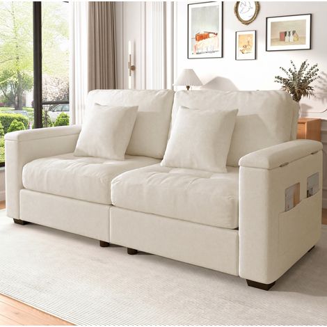 Divano 2 posti con contenitore in chenille beige OKMYHOME (1/5)