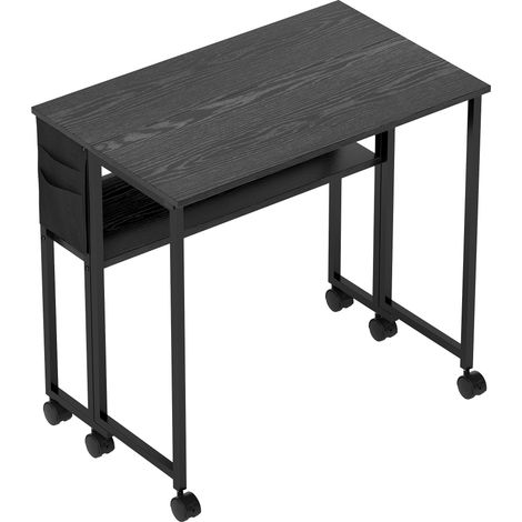 Bureau pliant mobile avec roues 80x50 cm, noir, étagère + sac de rangement intégré (1/5)