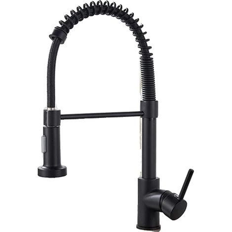 Grifo de cocina, rociador extraíble, monomando, negro mate. (1/2)