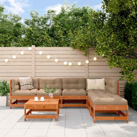 Garten-Lounge-Set 7 pcs Wachsbraun Massives Kiefernholz (1/5)