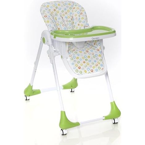 Chaise haute pour repas 6 mois - 15 kg, hauteur réglable sur 7 positions, dossier et repose-pieds inclinables, 4 roues avec freins, pliage compact et peu encombrant, double plateau