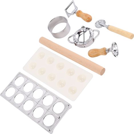 Ensemble de moules à raviolis en alliage, presse, coupe-pâtes, roulette, kit de fabrication de pâtes avec manche en bois pour la maison et les restaurants. (1/5)