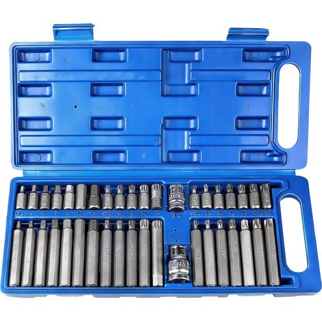 Kit de douilles Torx professionnel 40 pièces 1/2"3/8", pour clé à chocs, T20-T55 M5-M12 H4-H12, coffret bleu pour réparation automobile atelier (1/5)