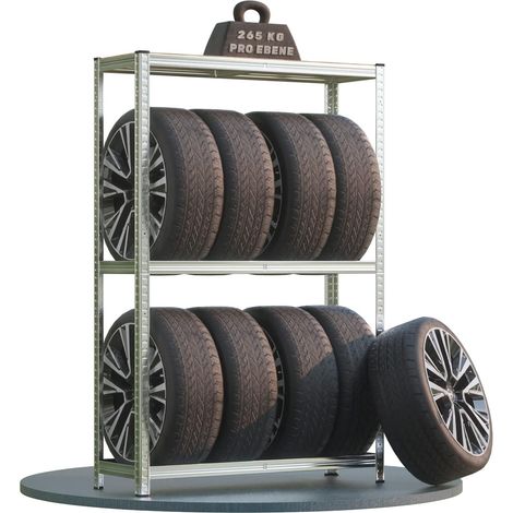 Étagère de stockage pour pneus 3 niveaux 180x120x40 cm, support pour 8 roues acier galvanisé, hauteur réglable charge max 795 kg pour garage et atelier (1/5)