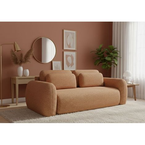 Sofá Cama 3 Plazas Sessame, Con Cajón, Apertura de Libro, Reclinable, 266x121 cm Naranja (1/5)
