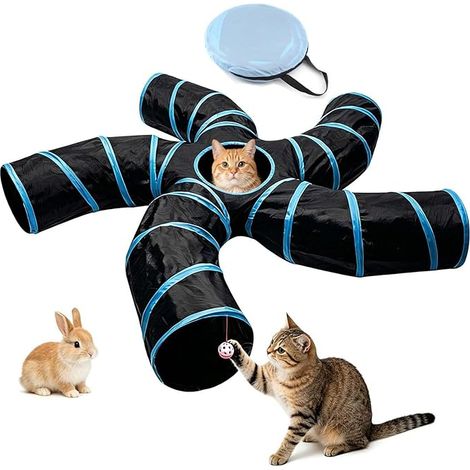 Road Tunnel for Cats, 2 Way/3 Way/4 Way/5 Way Tunnel Tubes Foldable Interactive Maze Toy for Small Animals, Small Rabbit, Kitten, Puppy, Ferret, Guinea Pigs (5 Ways) (1/5)