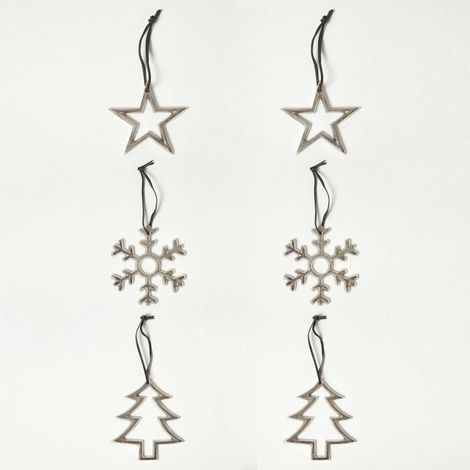 HOMESCAPES Set of 3 Silver Christmas Ornaments Star Tree Snowflake - Silver (1/4)