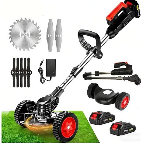 Tondeuse à gazon électrique sans fil 1800W, 12 000 tr/min, — Outils de taille de jardin avec 2 batteries Makita, 3 types de lames et roues