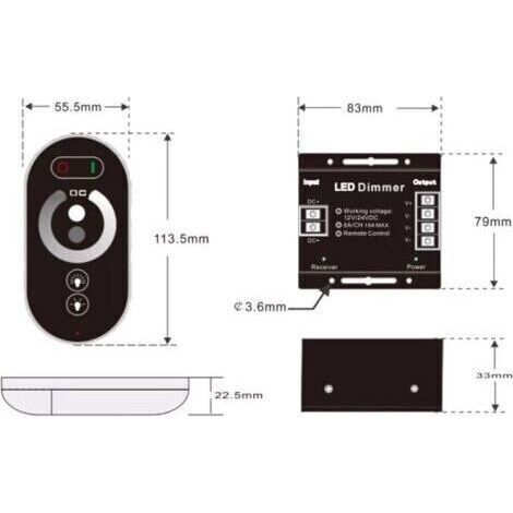 NALOOKAMIC Variateur tactile sans fil LED 12 V - 12 V CC avec télécommande pour toutes les lampes LED à intensité variable CC - Variateur tactile sans fil 18 A
