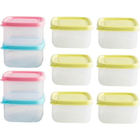 Lot de 10 mini boîtes à lunch carrées en plastique de 250 ml, hermétiques, pour réfrigérateur et four à micro-ondes (couleur aléatoire). (1/4)
