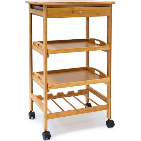 Desserte de cuisine roulante pratique avec tiroir 90 x 40 x 80 cm en bambou naturel (1/5)