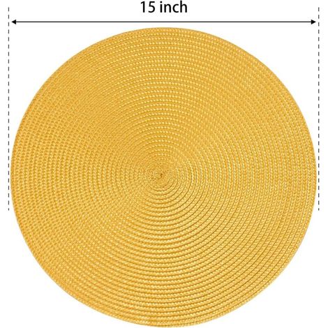 Table à manger Lot de 6 sets de table tressés ronds jaunes pour tables à manger Sets de table antidérapants tissés lavables 38 cm (1/4)