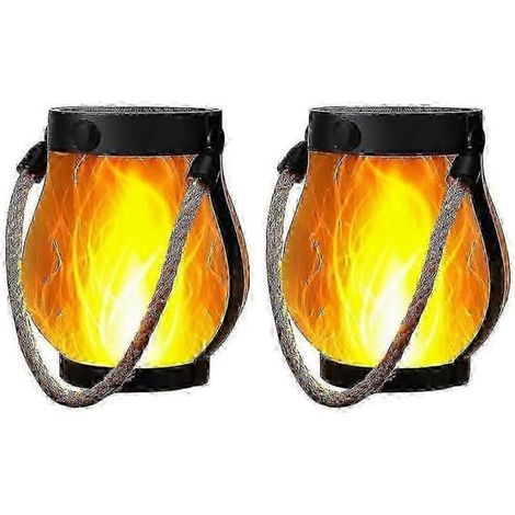 Ecleanfy - Lanternes solaires à flamme vacillante pour jardin, avec double chargement USB et cellule solaire, étanches et à suspendre en extérieur. (1/5)