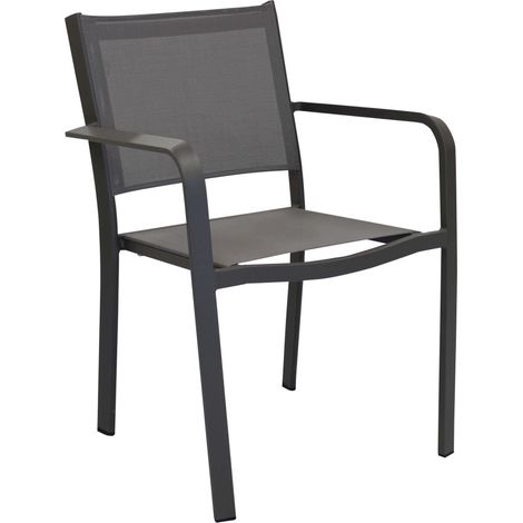 Sedia poltrona impilabile da esterno in alluminio con seduta e schienale in textilene Lyse -  DarkGrey