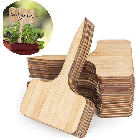 Étiquettes de plantes en bois, 50 pièces, étiquettes de plantes de type T pour marqueurs, étiquette de semis de légumes, signe de nom de plante (1/5)