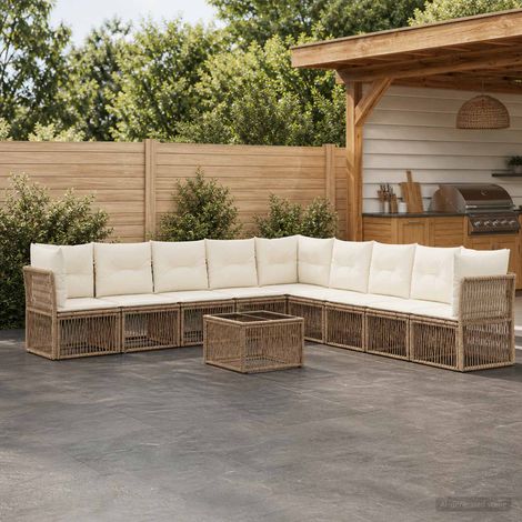 vidaXL Ensemble de canapé de jardin 10 pc Beige polyrotin (1/5)