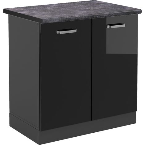 Mobile lavello cucina R-Line, Nero lucido, 80 cm , PL Antracite, Vicco