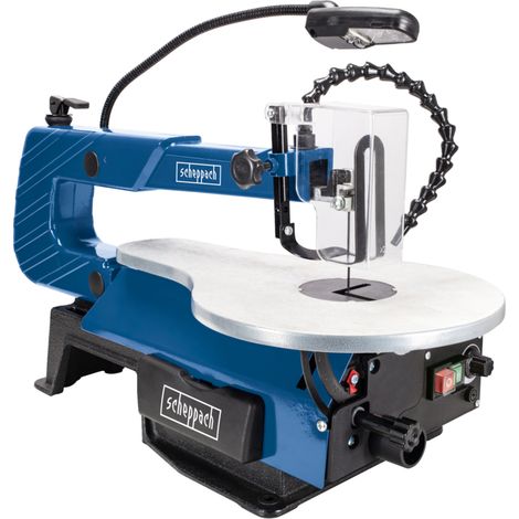 Scheppach SD1600V Scie à découper – 240 V – 120 W – Hauteur de passage de 50 mm – Vitesse de course variable 500-1700 min-1 – Buse de soufflage flexible