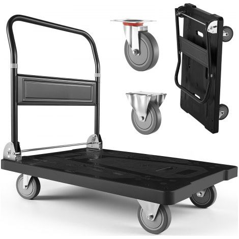 Carro Plataforma Plegable 895 x 595 mm, Carretilla de Transporte Carga de 453,59 kg, Carrito Portaequipajes con Plataforma con Ruedas, Asa de Empuje para Tareas Domésticas, Almacén, Mudanza (1/5)