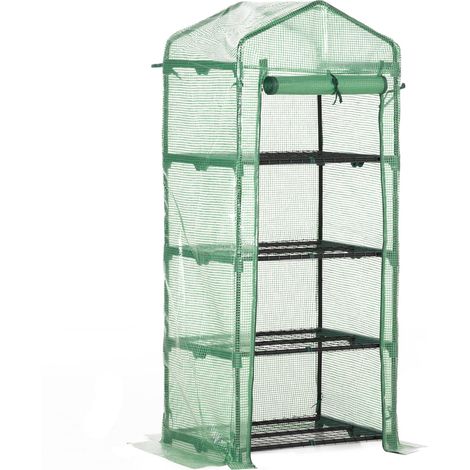 Serre de jardin avec 4 étagères et bâche en polyéthylène de 140 g/m², structure tubulaire en acier, idéale pour la culture de plantes, fleurs et pots, sur balcon ou terrasse, dimensions : 70 x 50 x 16