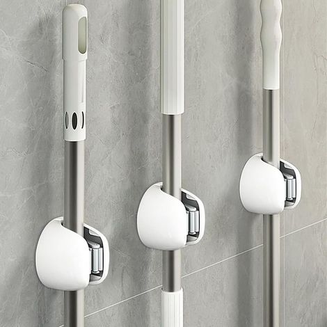 3 Pièces Accroche Balai Mural,Porte Balais Mural en ABS, Support Balais sans Percage,Porte-Brosse,Accroche Balai Mural Autocollan, Organisateur pour Cuisine Garage Landry et Salle de Bain(Gris) (1/5)