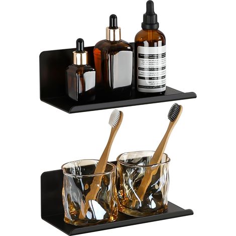 Petite Etagere Douche Murale sans Perçage Salle de Bain, 20CM Noir (1/5)