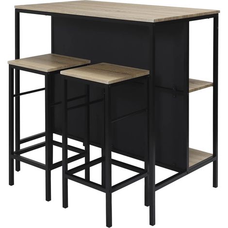 Altobuy – Table îlot haute 100x60xH95 cm – MDF et métal noir – 4 tabourets ergonomiques pour cuisine moderne – Élégance et confort (1/5)