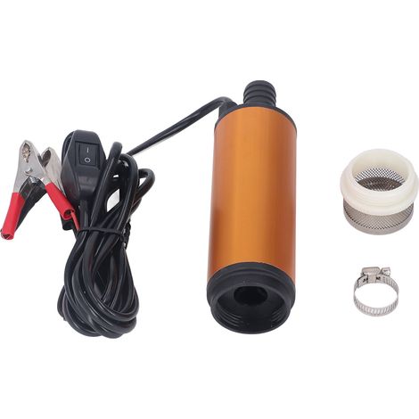 Pompe à carburant portable 51mm dorée, double usage eau-huile diesel, longueur 2,5m, mini pompe à eau en alliage d'aluminium, 12V DC (1/5)
