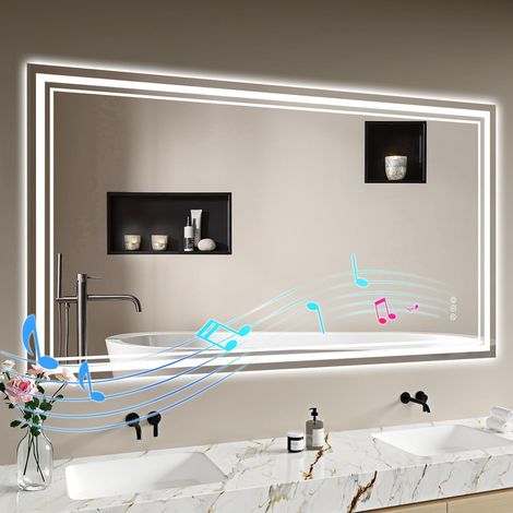 Miroir De Salle De Bain avec Éclairage LED 140 X 70 Cm - Miroir Murale sans Cadre avec Bluetooth, Fonction Anti-Buée, 3 Températures De Couleur Et Dimmable (1/5)