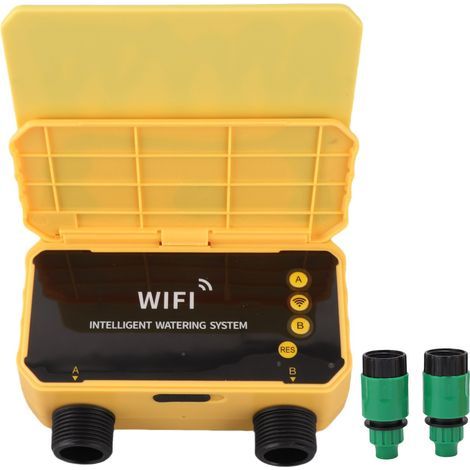 Ortviai Minuterie d'arrosage intelligente WiFi 2 zones, solaire avec capteur de pluie et filtre intégré pour jardin, balcon, toit (1/5)
