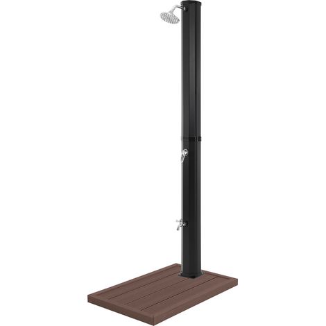 ML-Design Douche Solaire 35L 217cm Carrée Noir avec Élément de Sol Marron, avec Douche de Pied et Pommeau de Douche à Effet Pluie, Eau Chaude jusqu'à 60°C, avec Raccord pour Tuyau d'Arrosage (1/5)