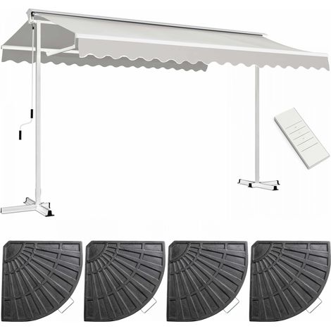 Store mobile électrique 4x3m et 4 dalles lestées taupe