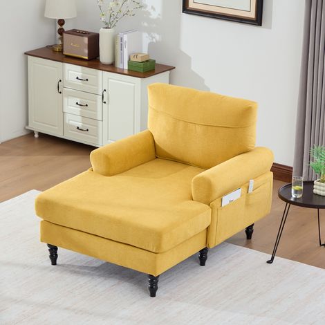Sessel mit Seitentaschen Chenille Senfgelb 125,5 cm OKMYHOME (1/5)