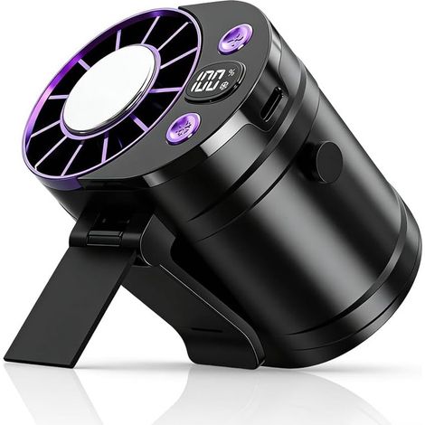 Mini ventilateur à pince portable avec écran LED, rotation 360°, réglage de vitesse par molette, ventilateur compact pour voiture, bureau et usage nomade, noir (1/5)