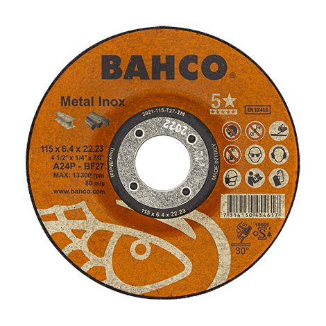 Disco desbaste metal inox 115x6,4mm 3921-115-t27-im bahco (1/2)