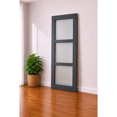 Porta scorrevole rivestita in grigio antracite Modello 'Blakeria' Larghezza 93 Ral 7016 (1/2)