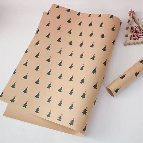 Wrapping Paper - Kraft Recyclable Roll - Snowman Design - Farmhouse Christmas Decor - 50 M × 60 Cm - 1 Unit (1/5)