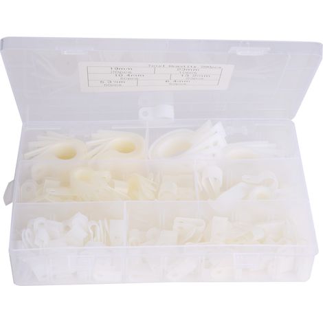 200pcs colliers de câble en nylon plastique, clips de fixation de type R et P, boîte assortie (blanc) (1/5)