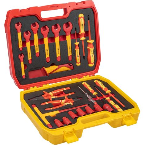 Lot de 25 outils d'électricien isolés 1000 V tournevis manuel, tournevis plat et cruciforme, pinces, test de tension, coffret en plastique (1/5)