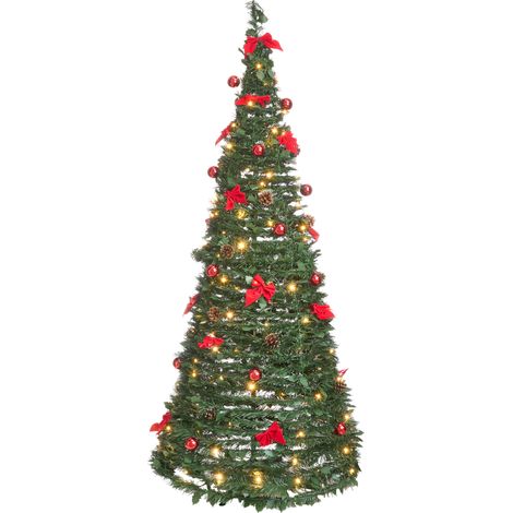 Árbol de Navidad artificial con luces LED incorporadas y soporte metálico plegable 184 cm verde Pineora