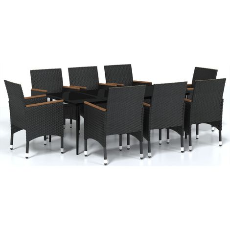 Juego de comedor de jardín muebles de exterior con cojines 9 piezas negro 020014176 (1/5)