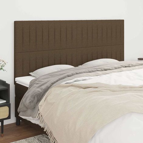 vidaXL Cabecero de cama marrón oscuro 200x5x118/128 cm Tela (1/5)